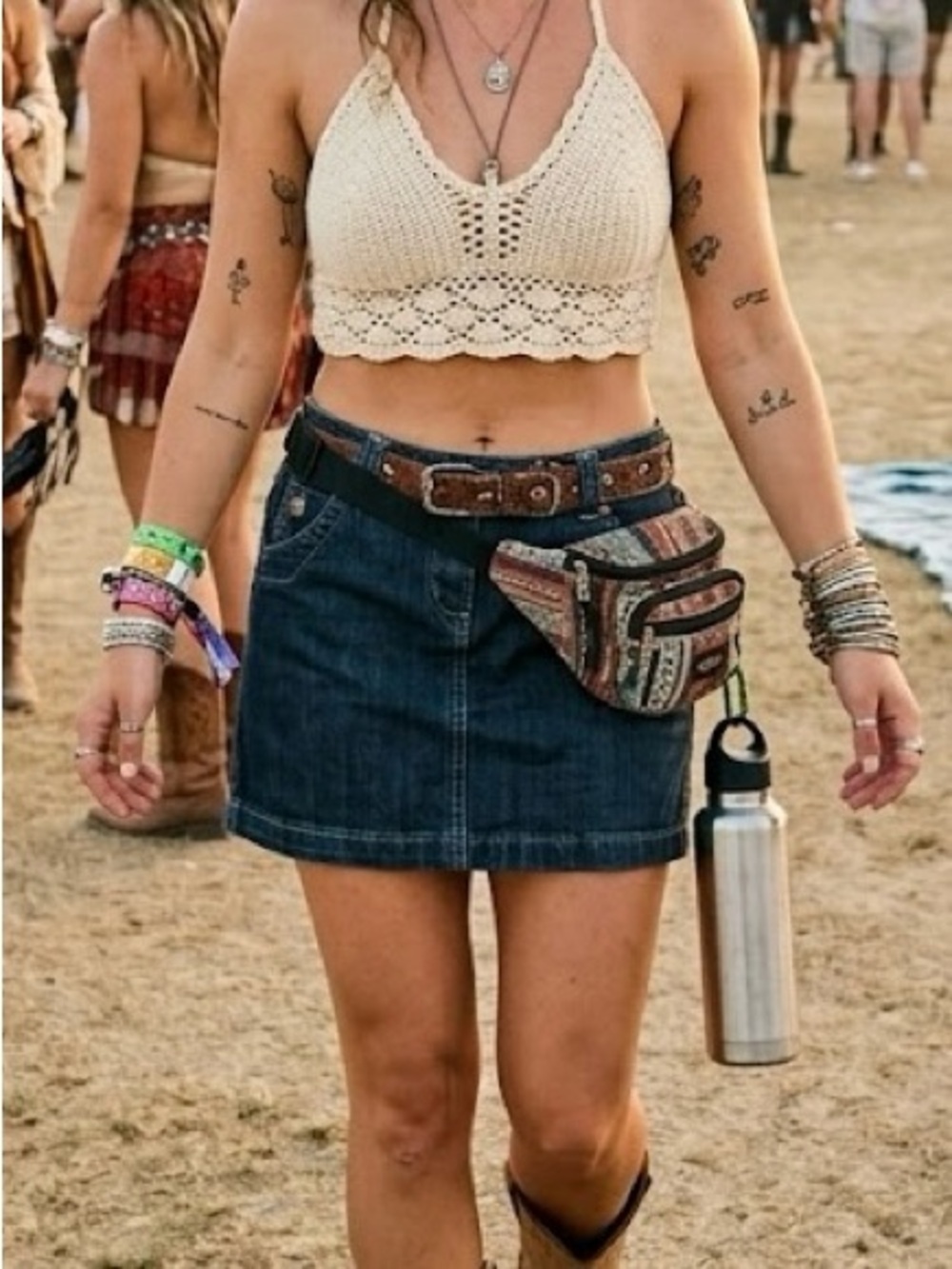 Liquid X Dark Wash Denim Mini Skirt Size 5/6 - Y2K Gorpcore Boho Contrast Stitch